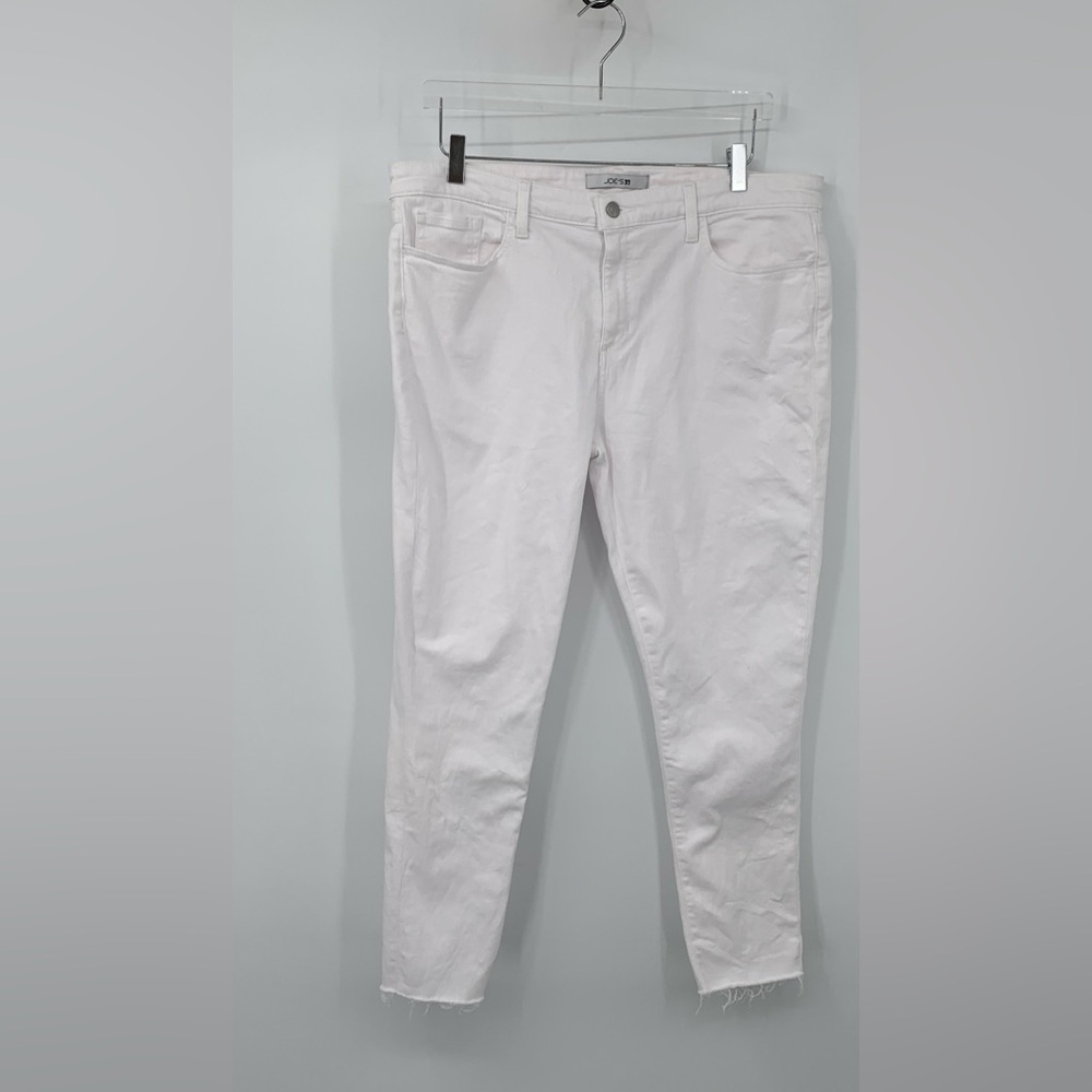 Joes Jeans mid-rise white denim jeans skinny raw hem frayed stretch women 34